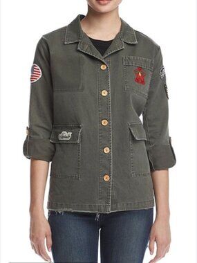 Living Doll LA Cargo Shacket Olive Green Mixed Patch Detail XL